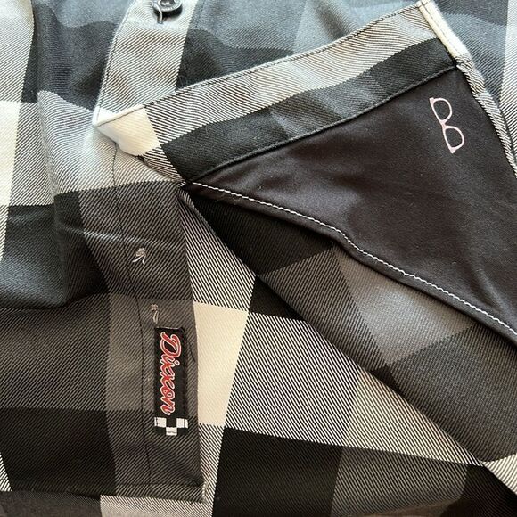 Mens Dixxon Flannel Co Finish Line D Tech gray black white plaid button shirt - Picture 8 of 11